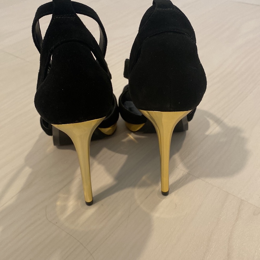 MK Black Gold Strap Ankle Evening Heels 7 - Picture 4 of 10